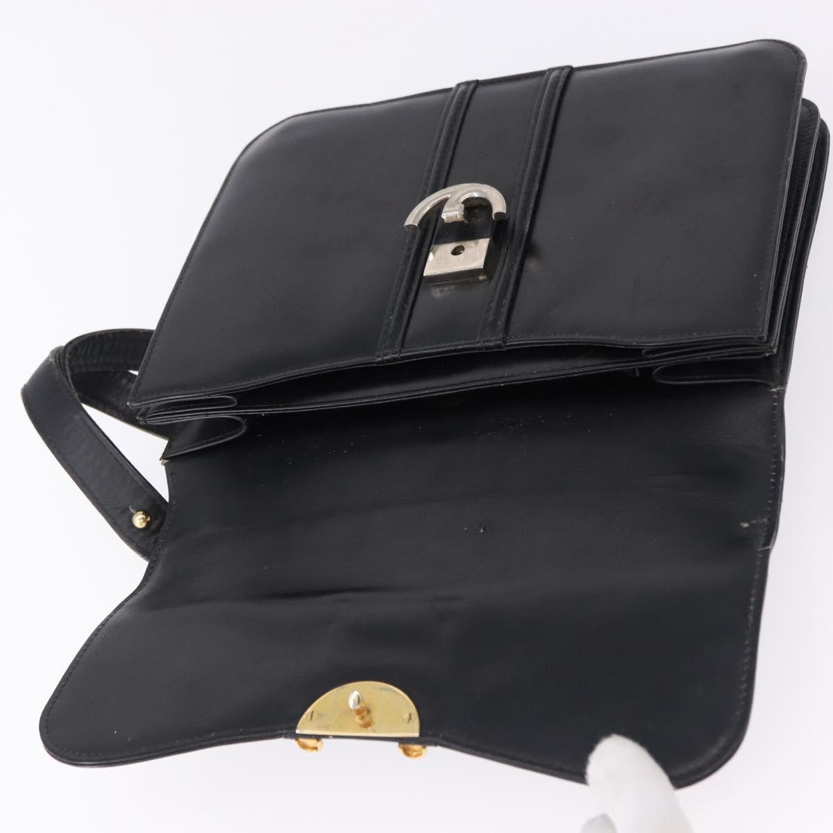 GUCCI Shoulder Bag Leather Black Gold Tone Auth 192785