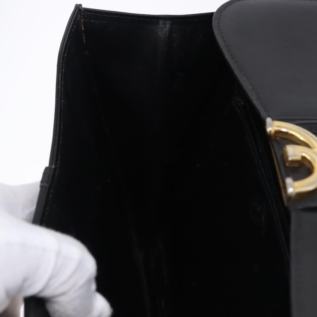 GUCCI Shoulder Bag Leather Black Gold Tone Auth 192785
