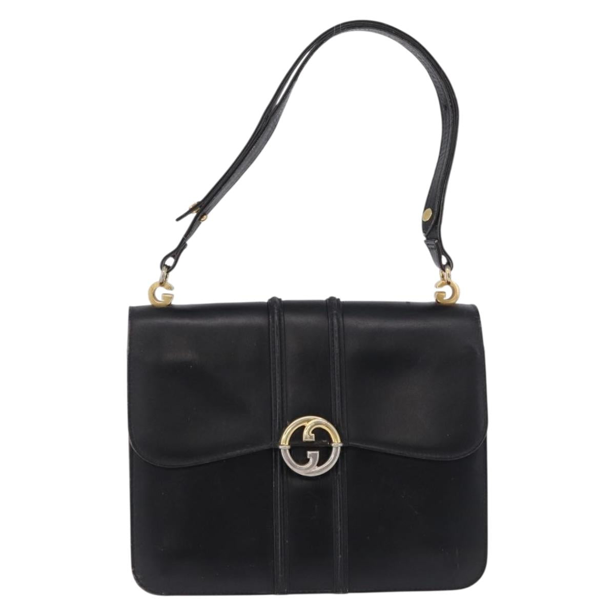 GUCCI Shoulder Bag Leather Black Gold Tone Auth 192785