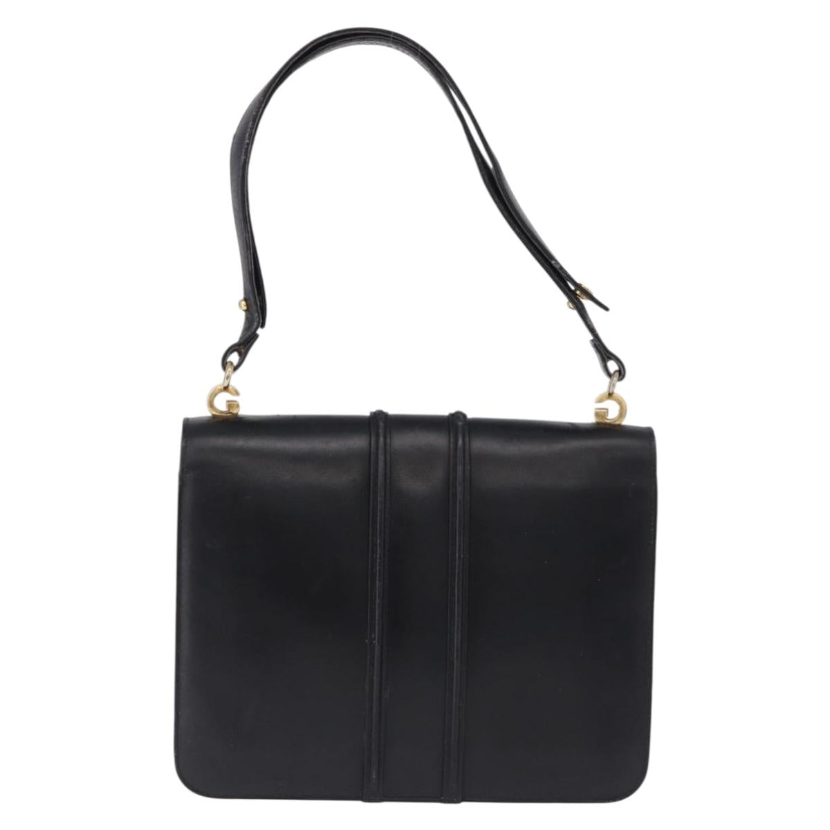 GUCCI Shoulder Bag Leather Black Gold Tone Auth 192785