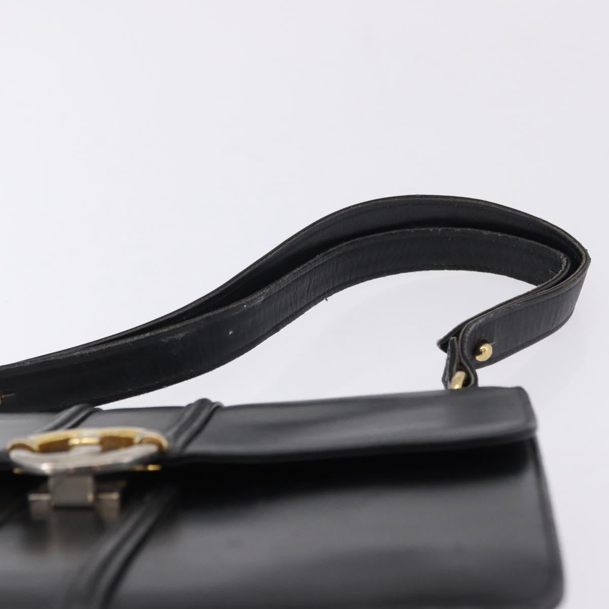 GUCCI Shoulder Bag Leather Black Gold Tone Auth 192785