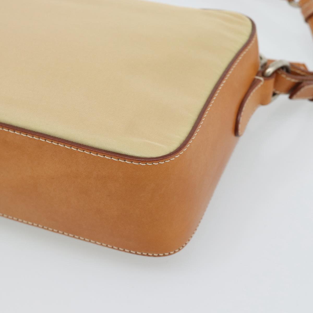 PRADA Shoulder Bag Nylon Beige Silver Auth 192786