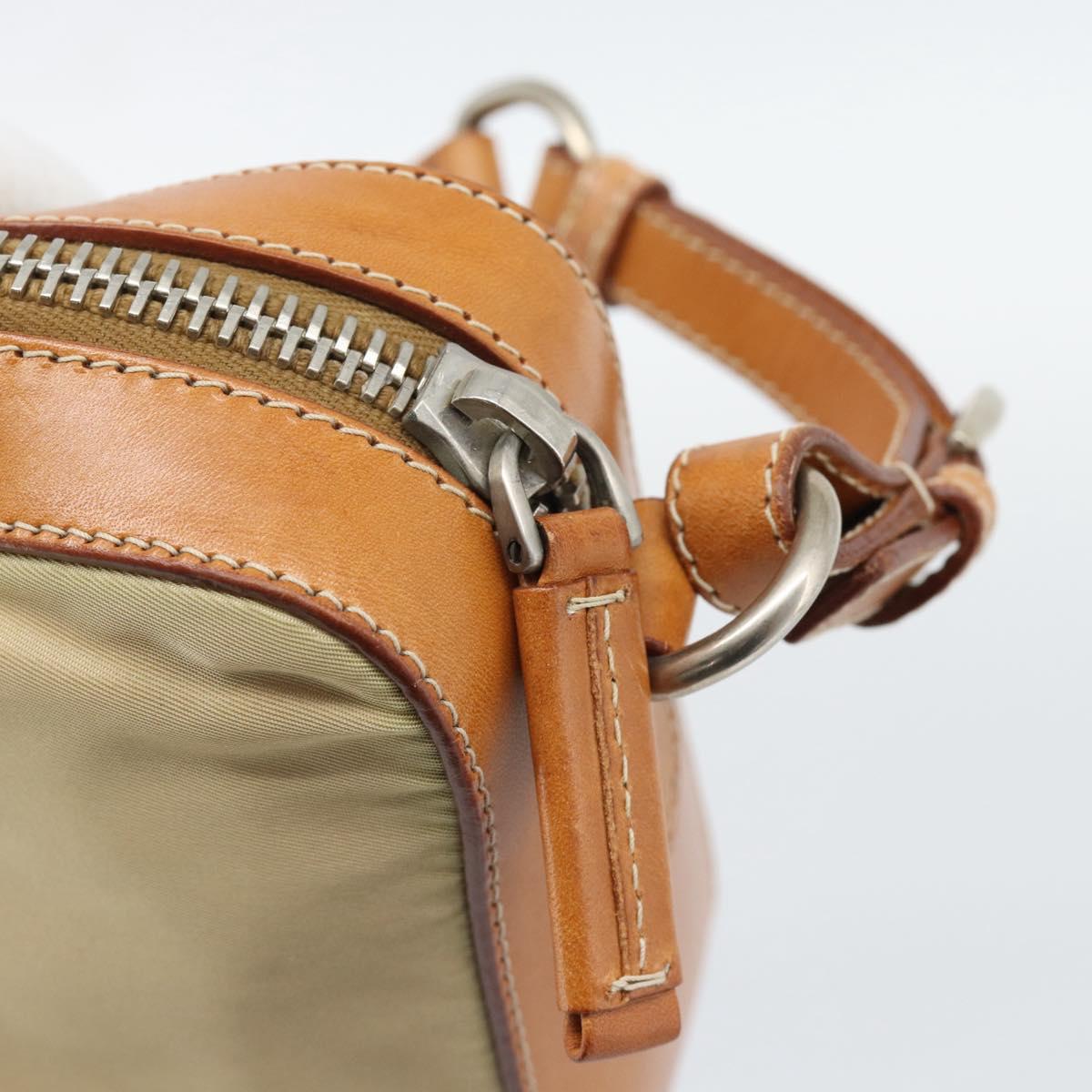 PRADA Shoulder Bag Nylon Beige Silver Auth 192786