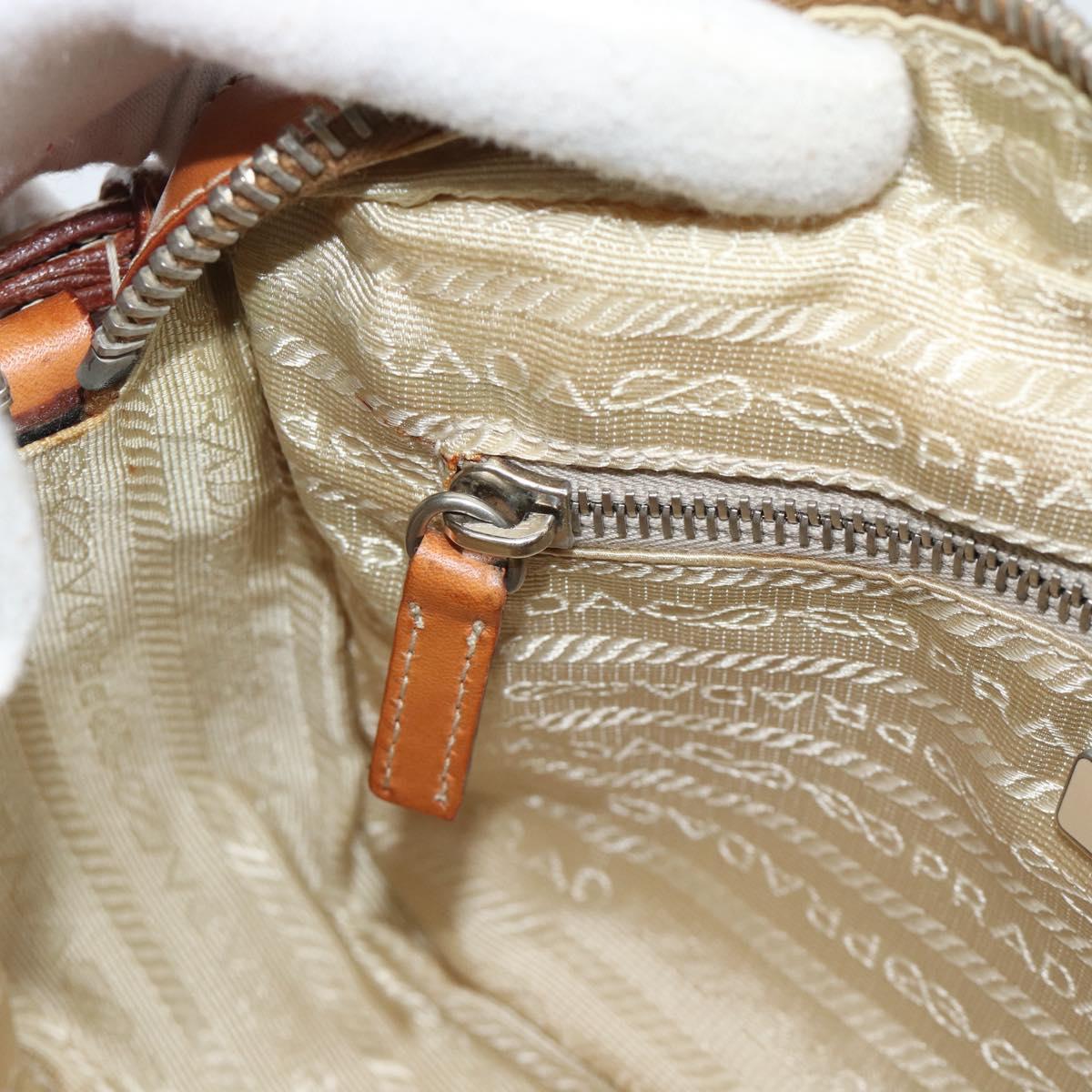 PRADA Shoulder Bag Nylon Beige Silver Auth 192786