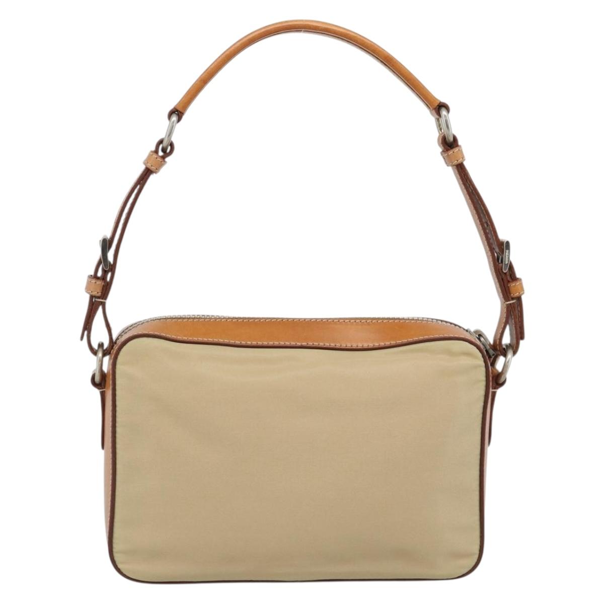 PRADA Shoulder Bag Nylon Beige Silver Auth 192786