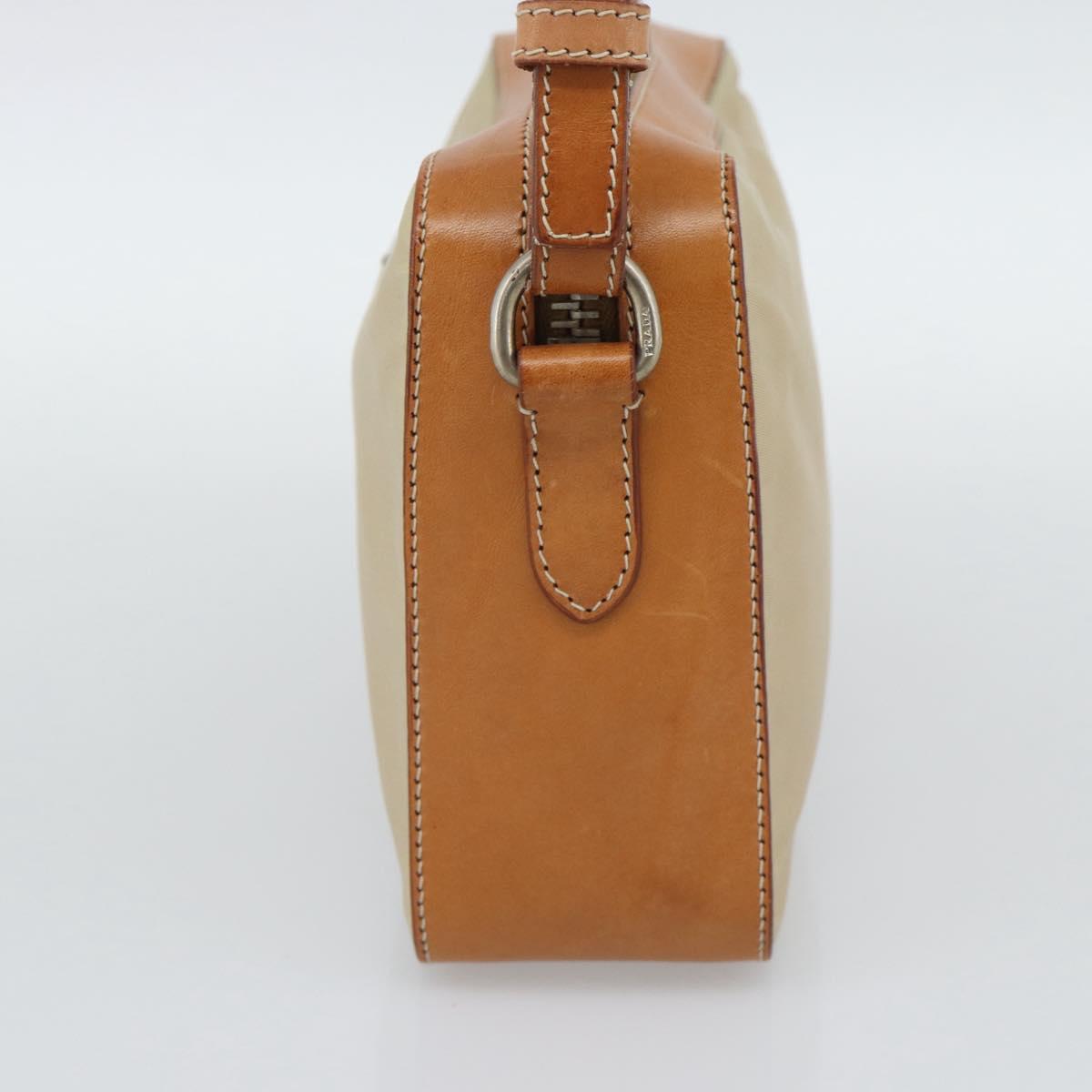 PRADA Shoulder Bag Nylon Beige Silver Auth 192786