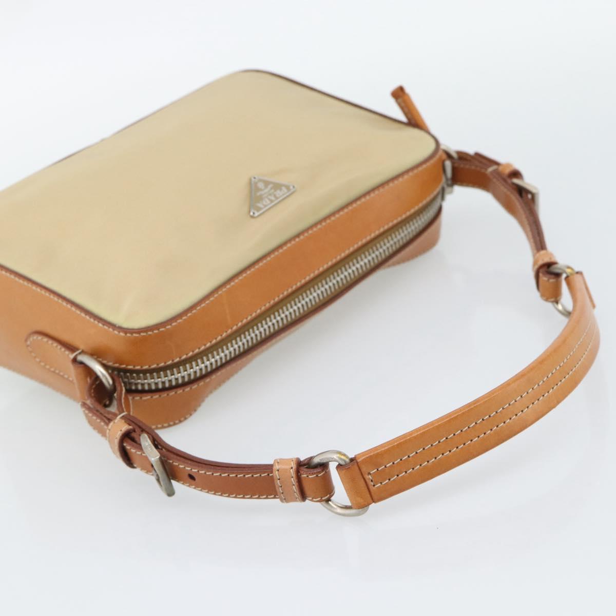 PRADA Shoulder Bag Nylon Beige Silver Auth 192786