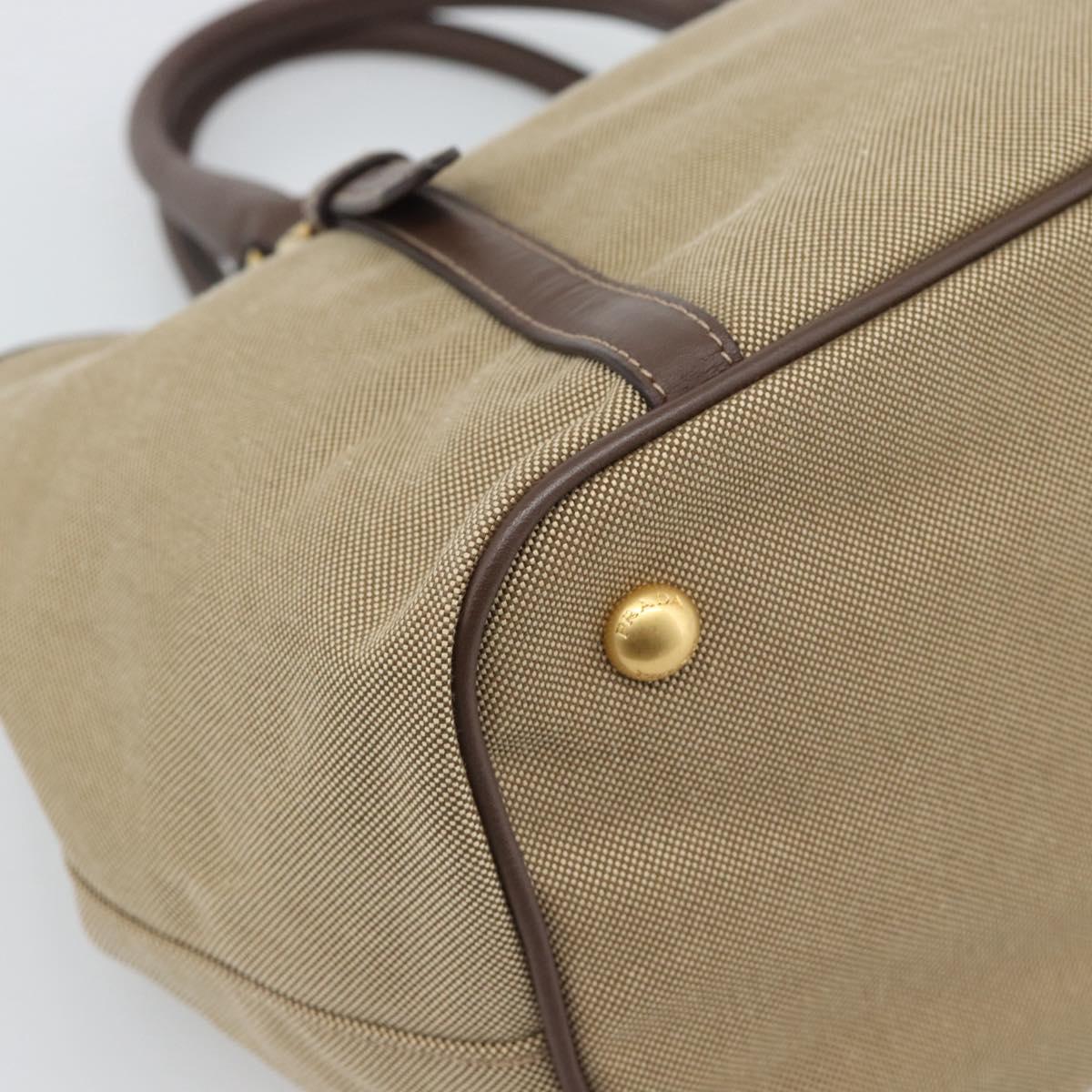 PRADA Hand Bag Canvas Brown Gold Tone Auth 192789A