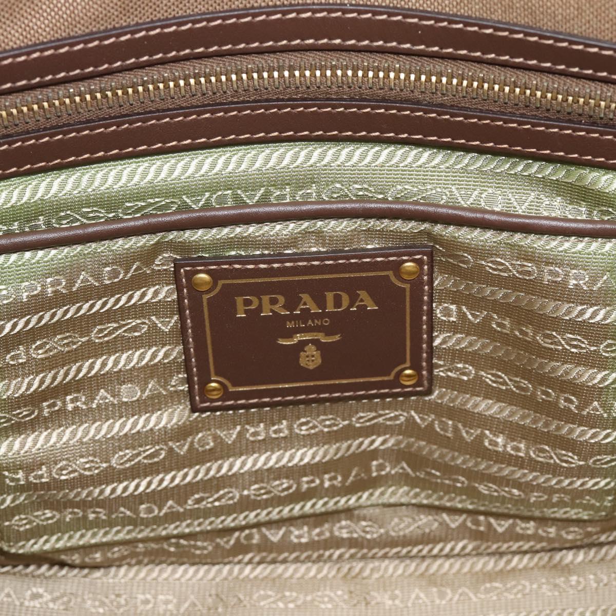 PRADA Hand Bag Canvas Brown Gold Tone Auth 192789A