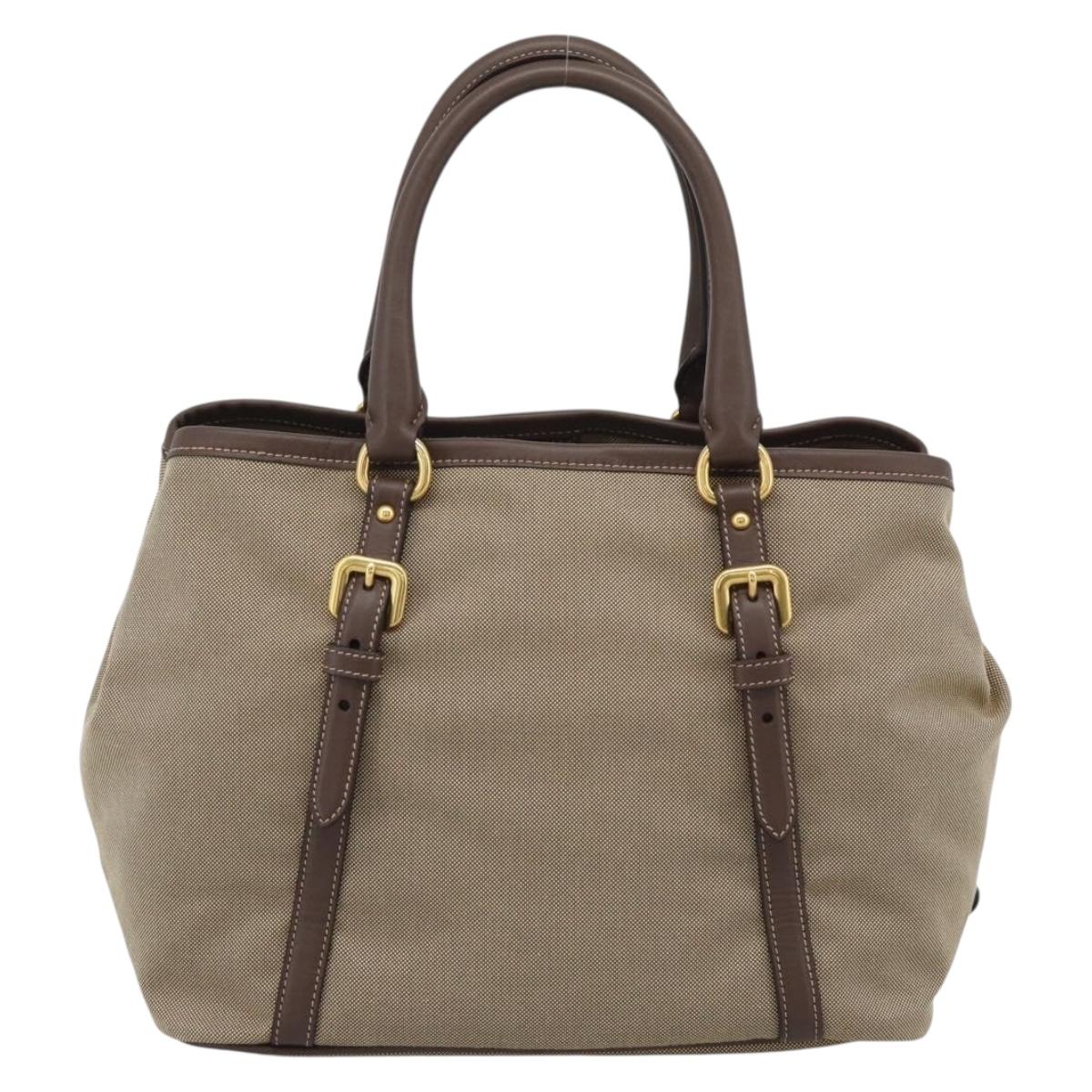 PRADA Hand Bag Canvas Brown Gold Tone Auth 192789A