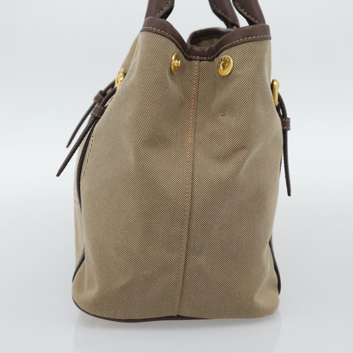 PRADA Hand Bag Canvas Brown Gold Tone Auth 192789A