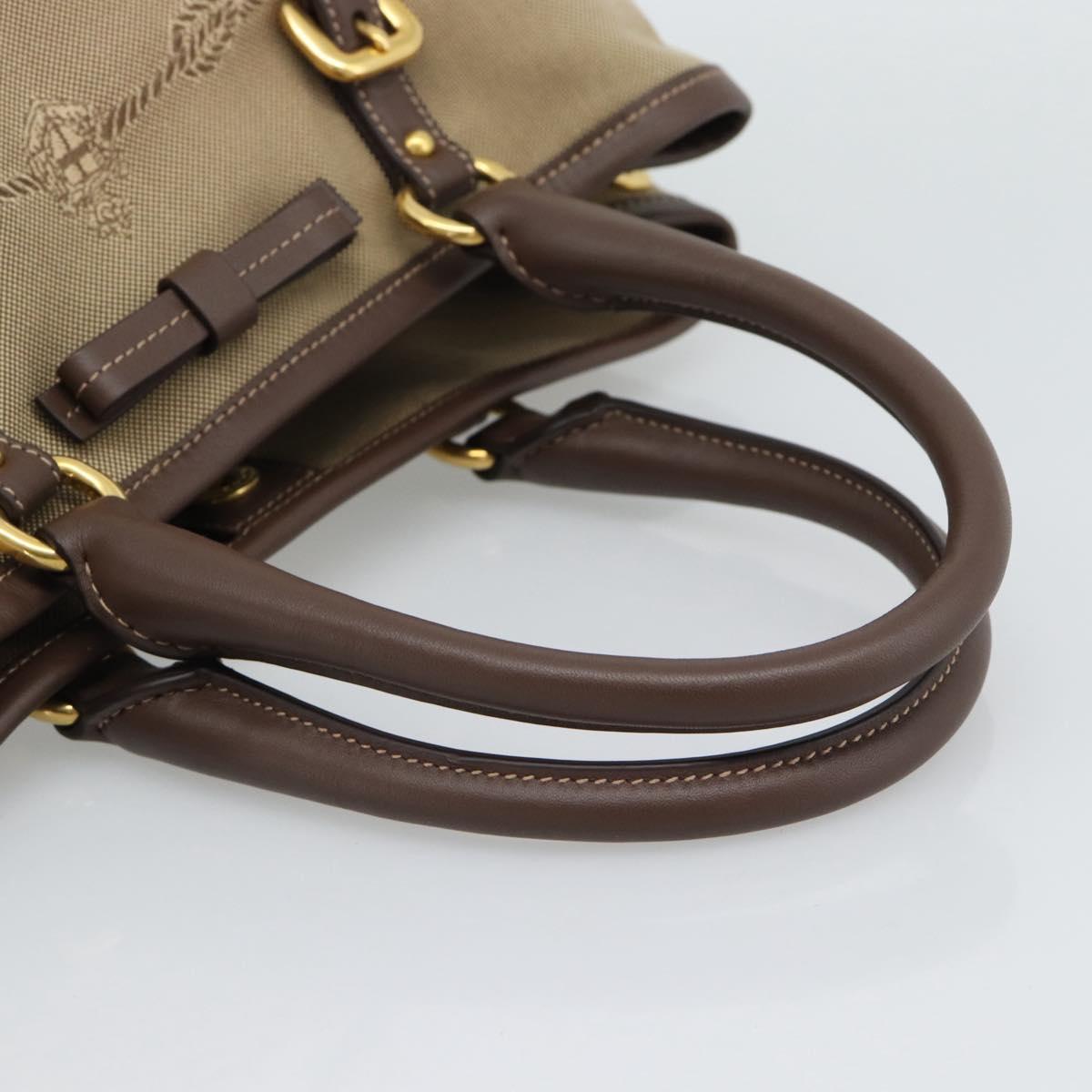 PRADA Hand Bag Canvas Brown Gold Tone Auth 192789A