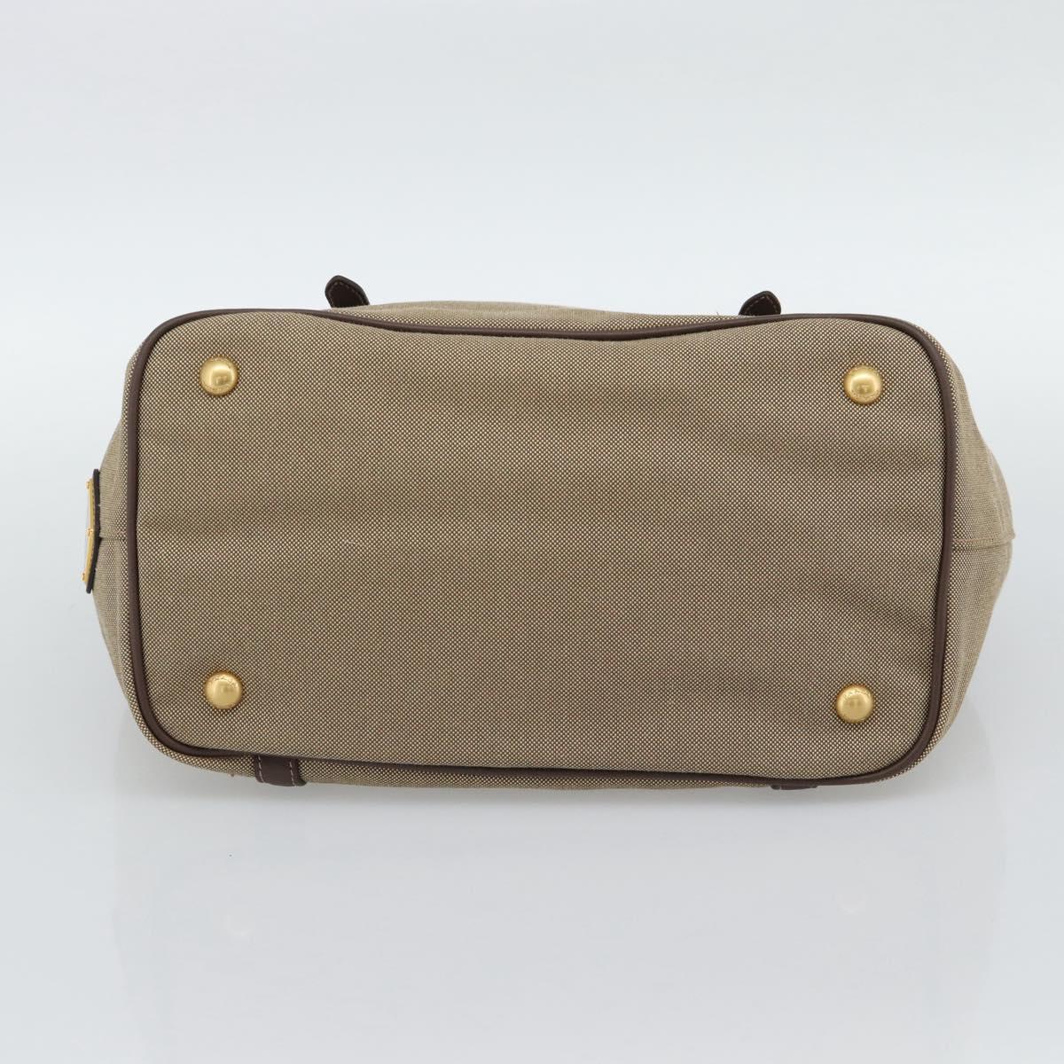 PRADA Hand Bag Canvas Brown Gold Tone Auth 192789A