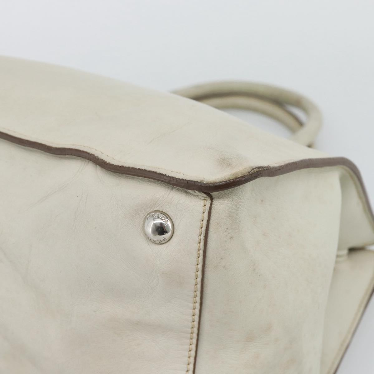 PRADA Hand Bag Leather Ivory Silver Auth 192790
