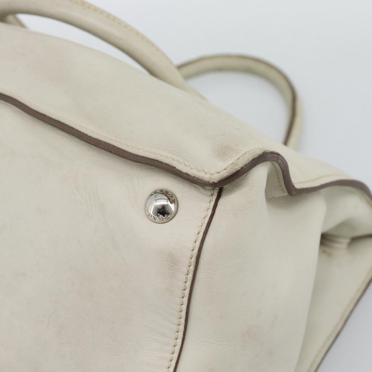 PRADA Hand Bag Leather Ivory Silver Auth 192790