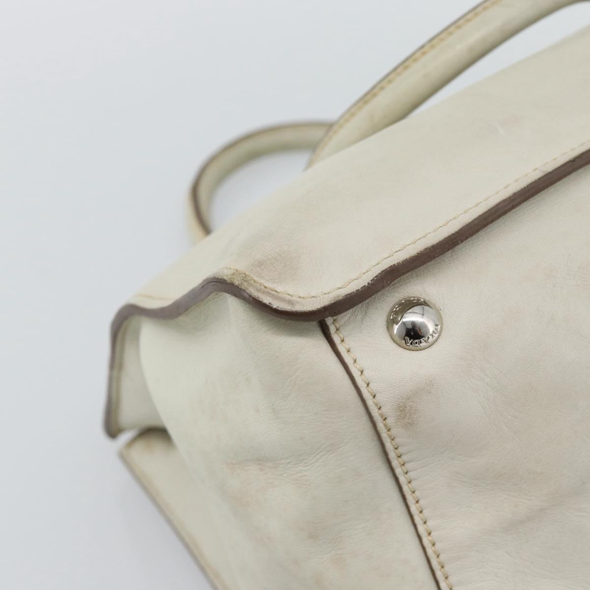 PRADA Hand Bag Leather Ivory Silver Auth 192790