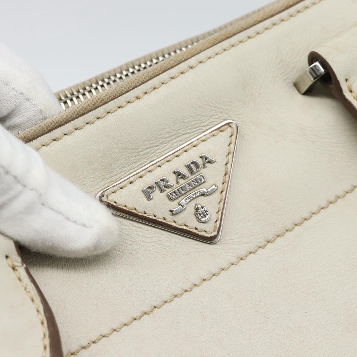 PRADA Hand Bag Leather Ivory Silver Auth 192790