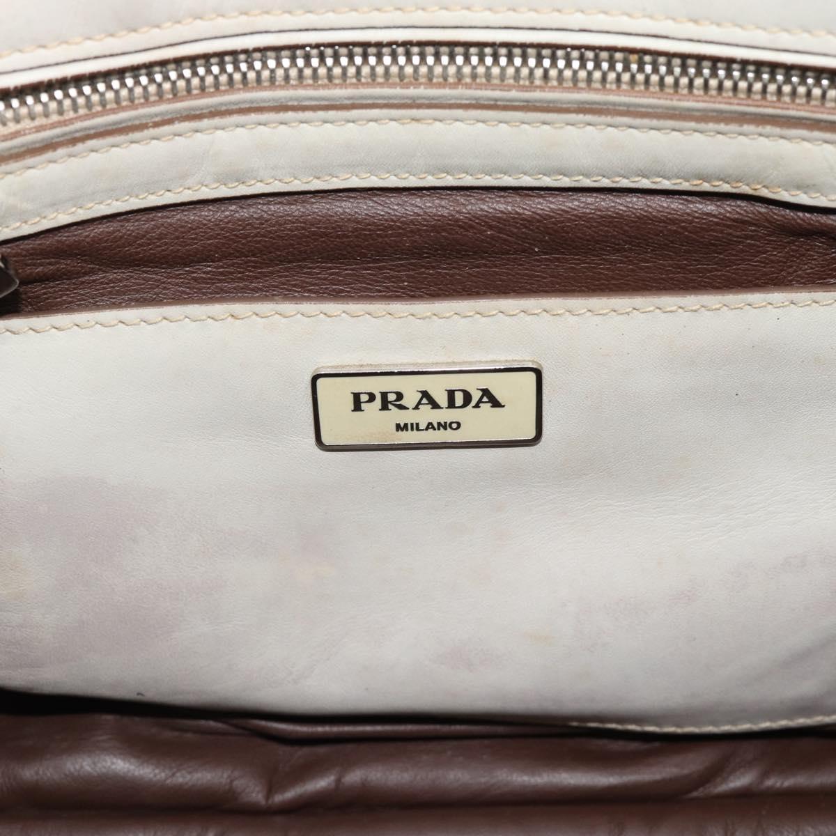 PRADA Hand Bag Leather Ivory Silver Auth 192790