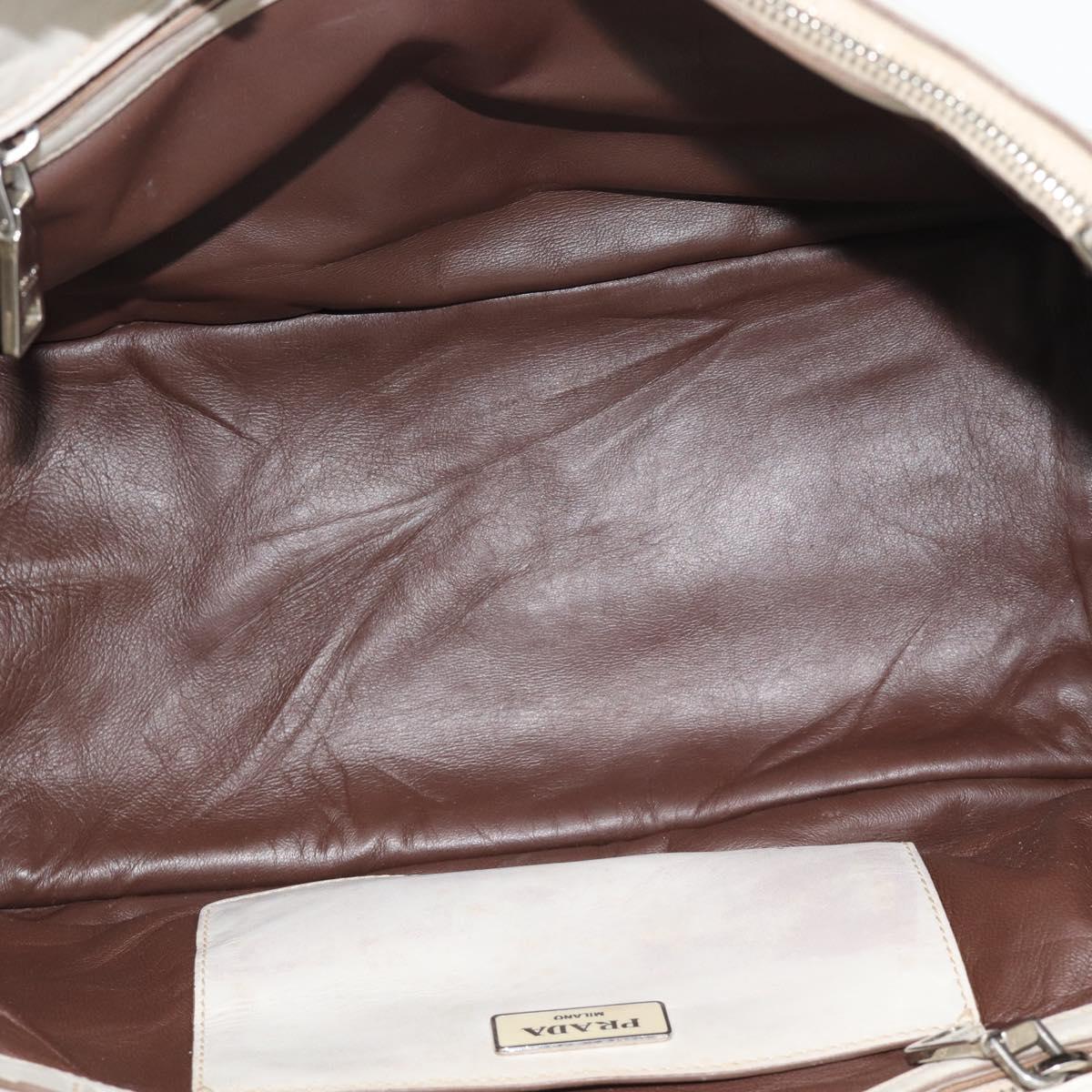 PRADA Hand Bag Leather Ivory Silver Auth 192790
