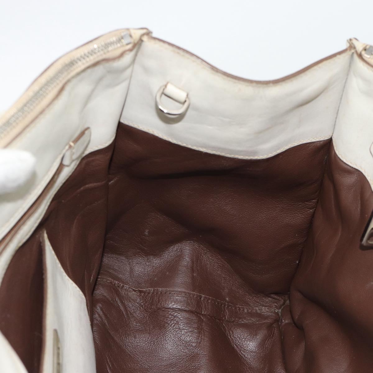 PRADA Hand Bag Leather Ivory Silver Auth 192790