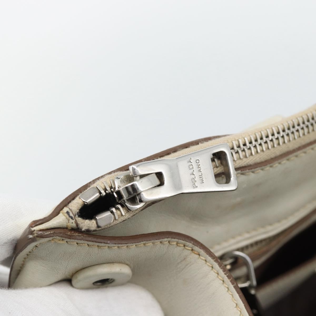 PRADA Hand Bag Leather Ivory Silver Auth 192790