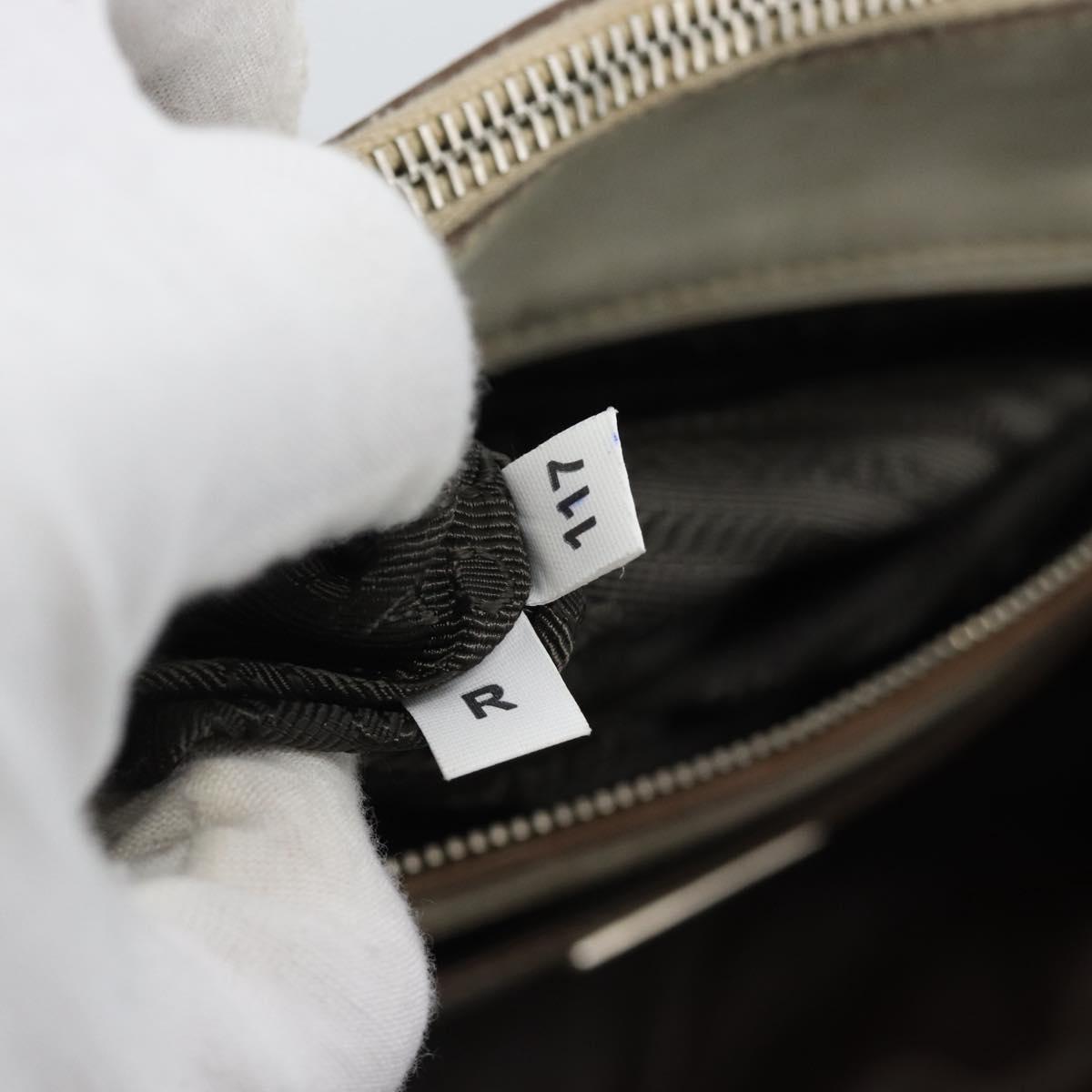 PRADA Hand Bag Leather Ivory Silver Auth 192790