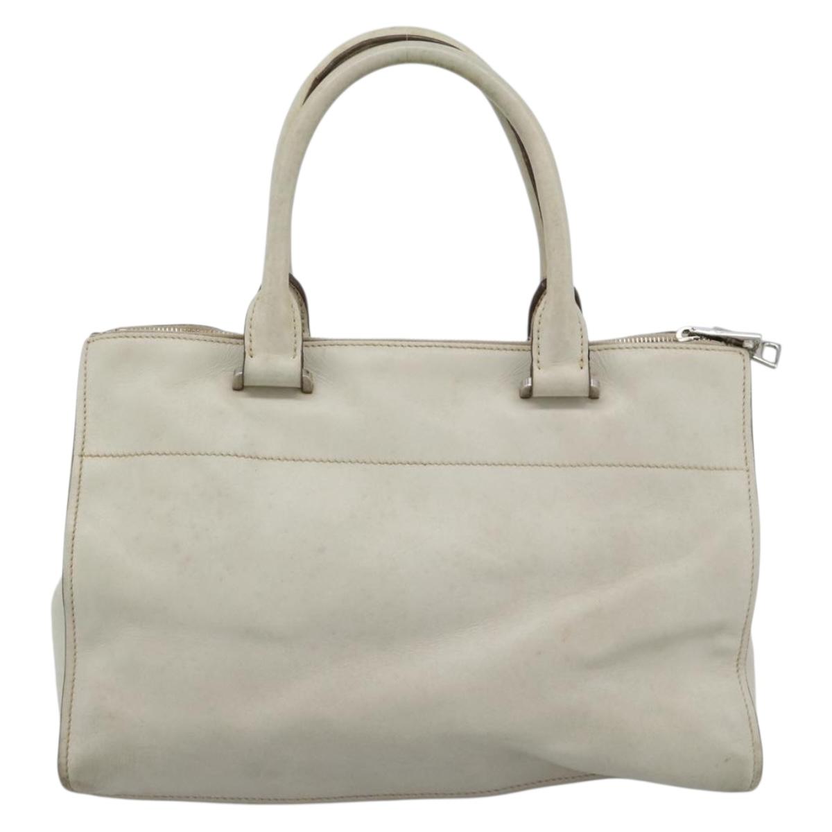PRADA Hand Bag Leather Ivory Silver Auth 192790