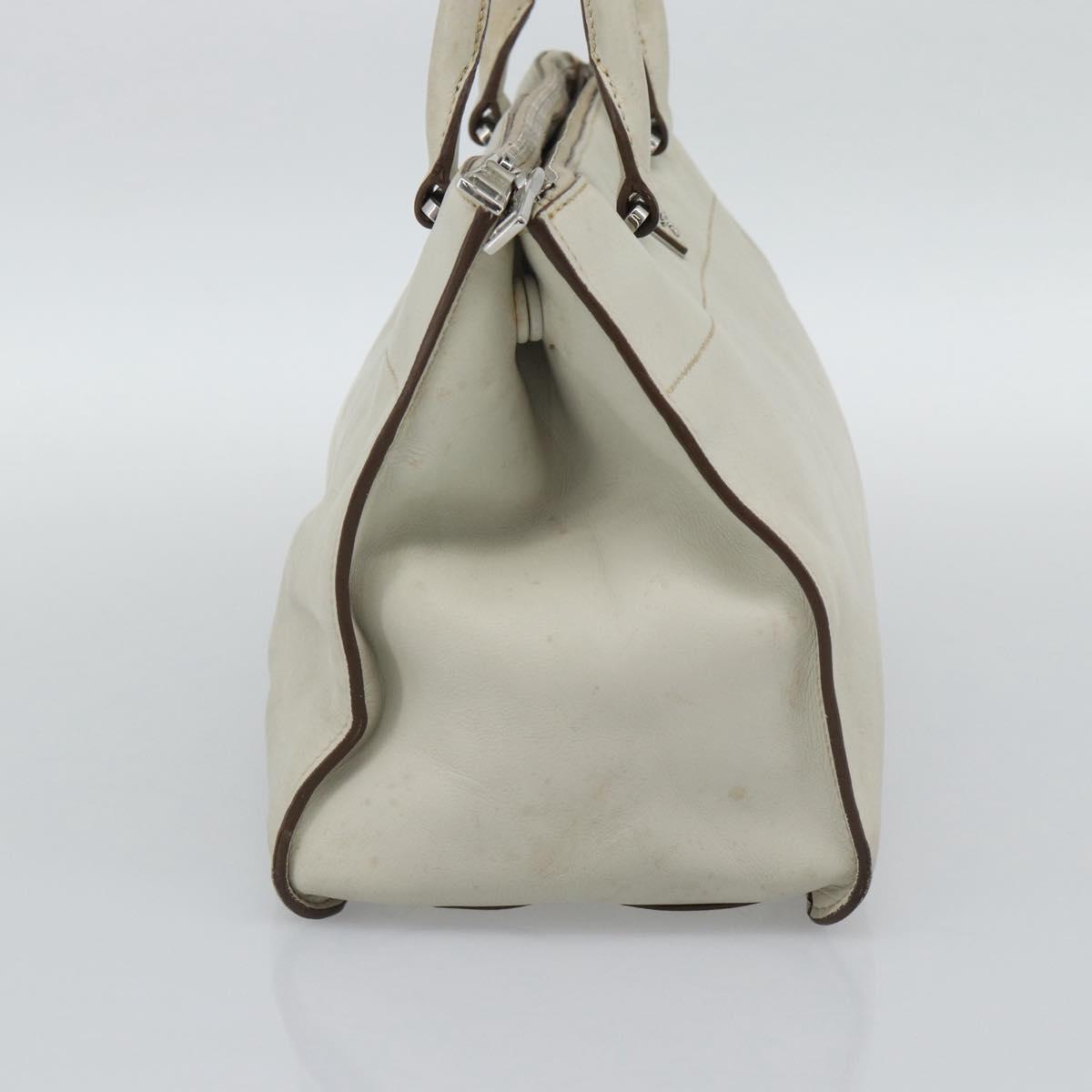 PRADA Hand Bag Leather Ivory Silver Auth 192790