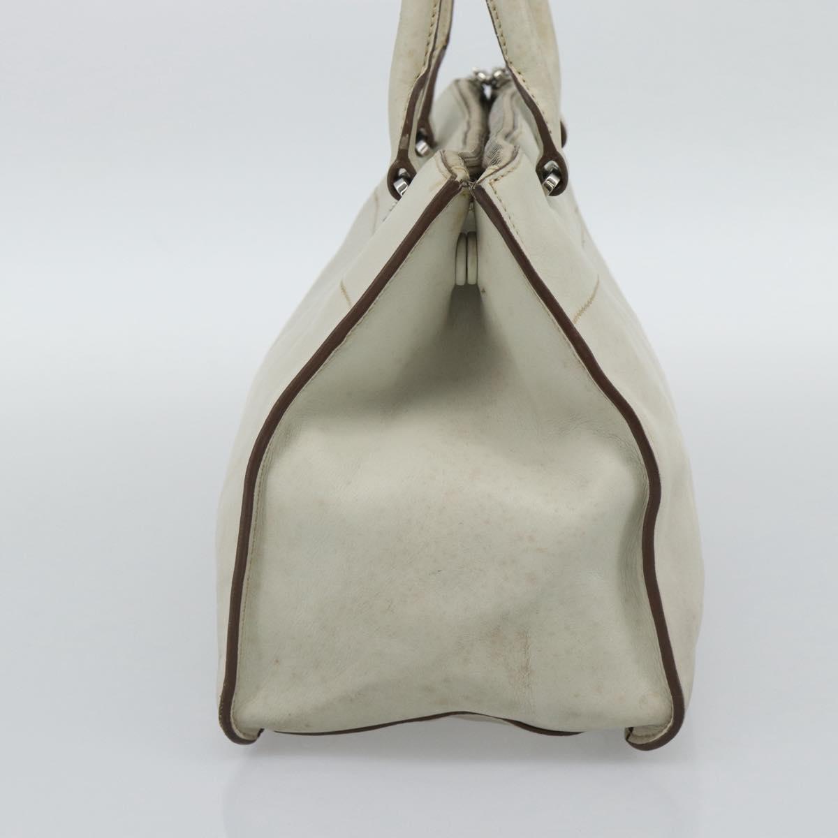 PRADA Hand Bag Leather Ivory Silver Auth 192790