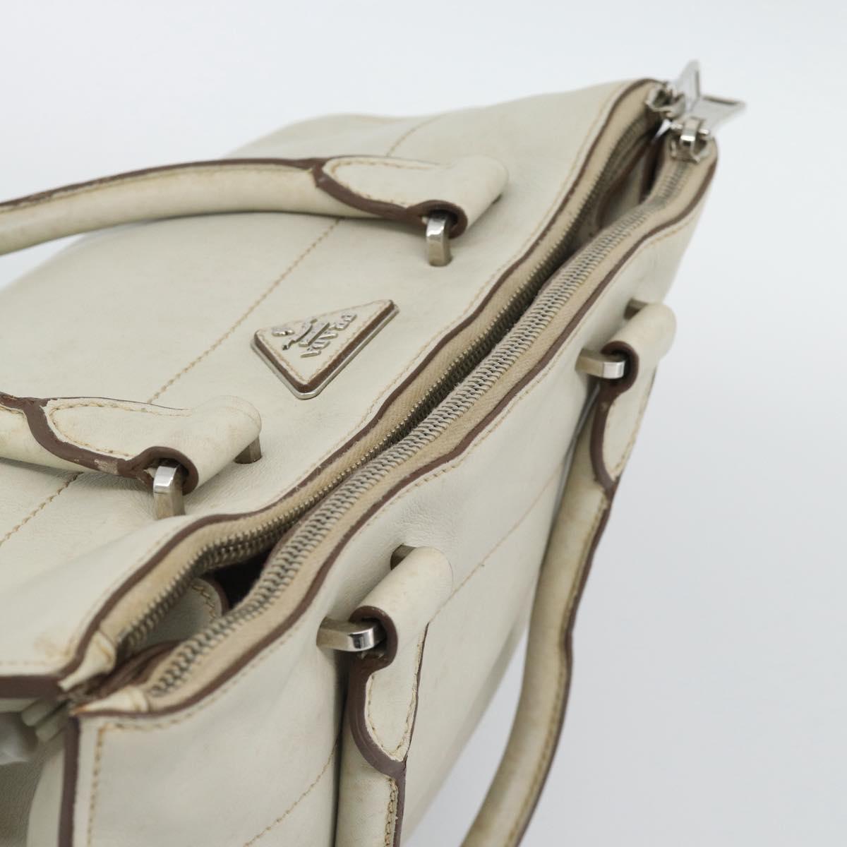 PRADA Hand Bag Leather Ivory Silver Auth 192790