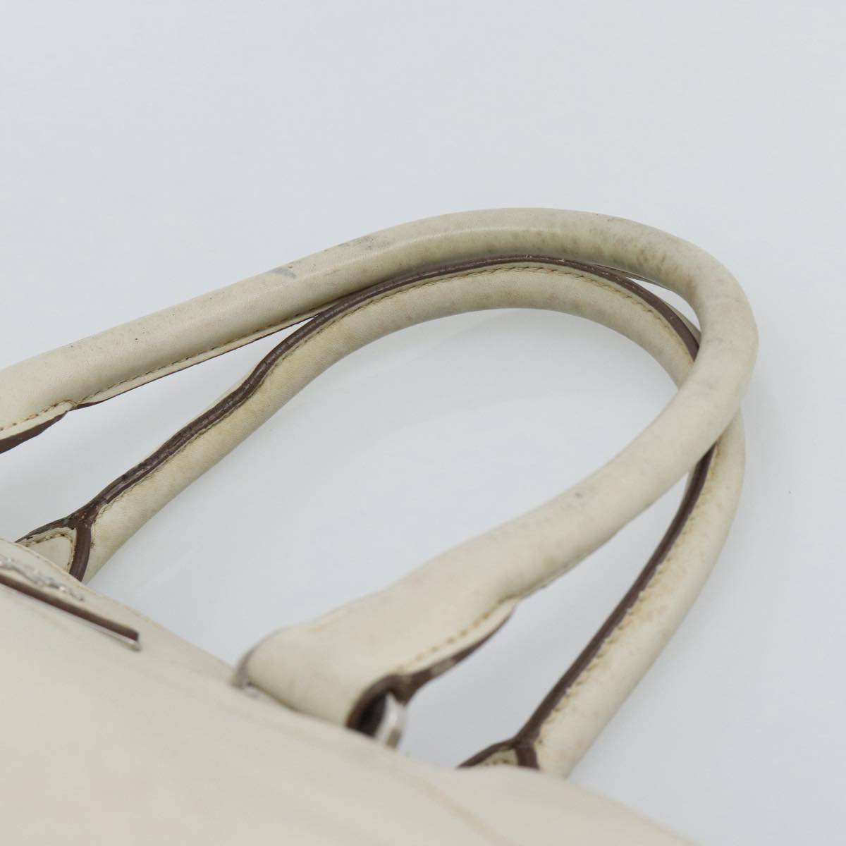 PRADA Hand Bag Leather Ivory Silver Auth 192790