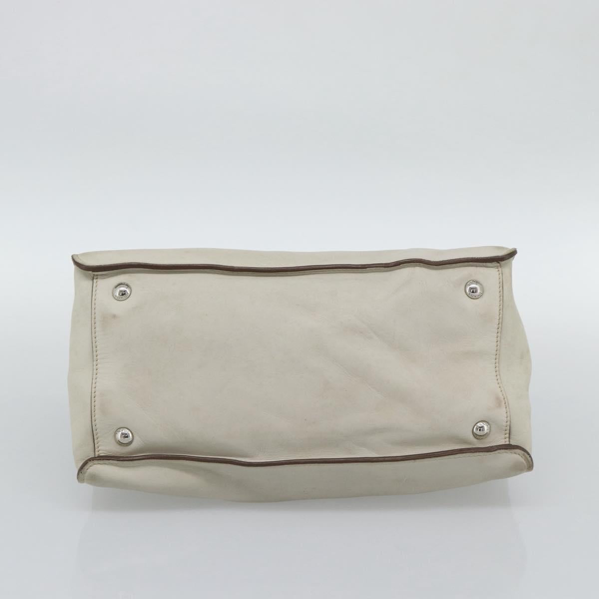 PRADA Hand Bag Leather Ivory Silver Auth 192790