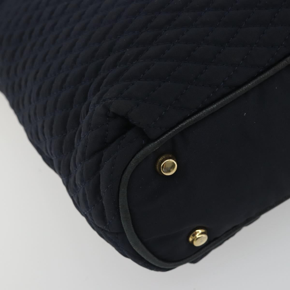 BALLY Chain Shoulder Bag Nylon Navy Gold Tone Auth 192792