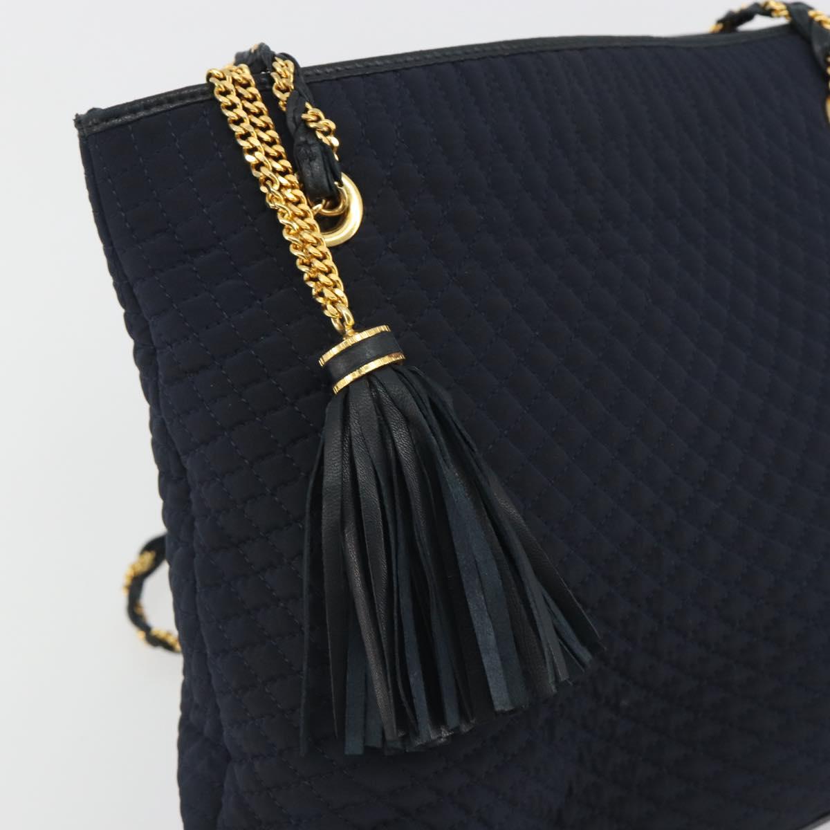 BALLY Chain Shoulder Bag Nylon Navy Gold Tone Auth 192792