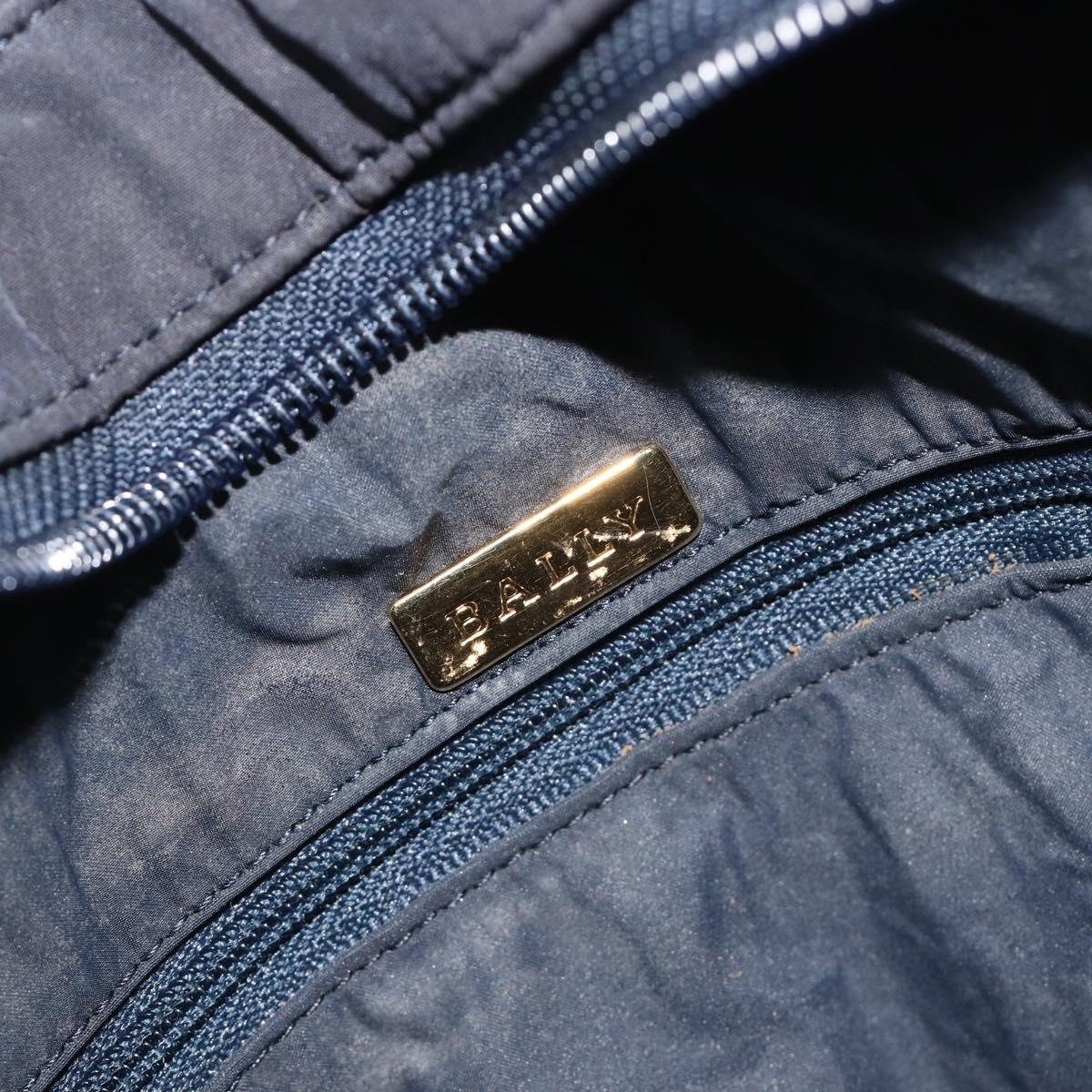 BALLY Chain Shoulder Bag Nylon Navy Gold Tone Auth 192792