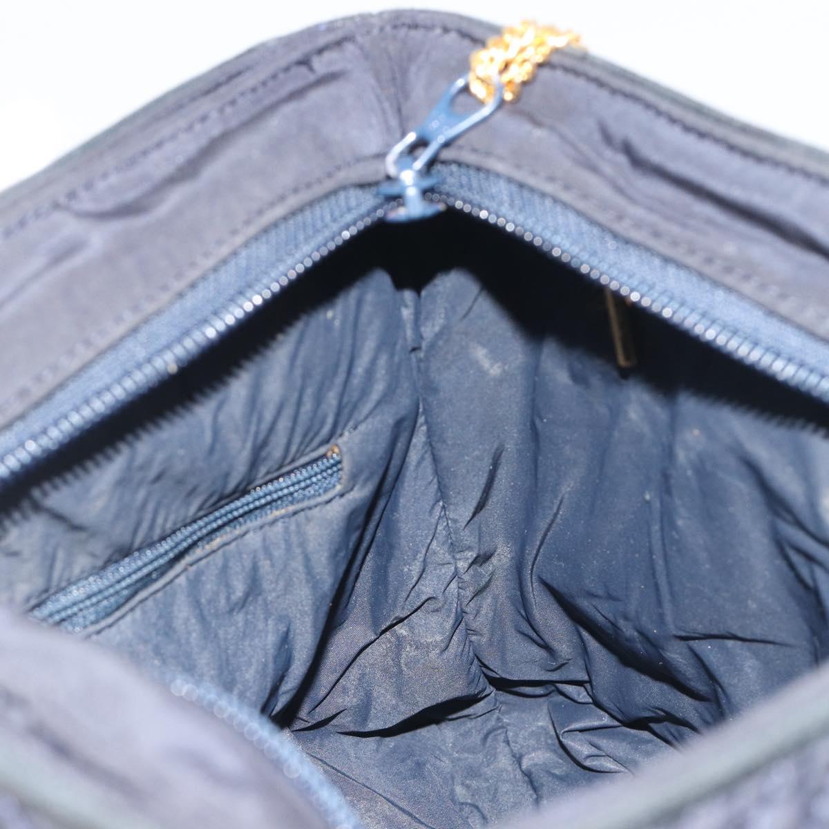 BALLY Chain Shoulder Bag Nylon Navy Gold Tone Auth 192792