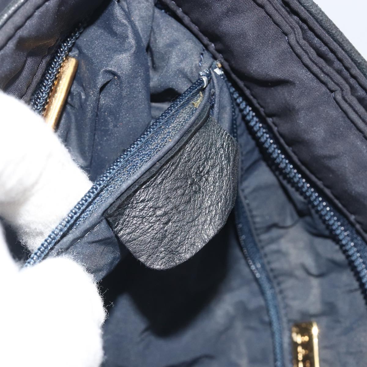 BALLY Chain Shoulder Bag Nylon Navy Gold Tone Auth 192792