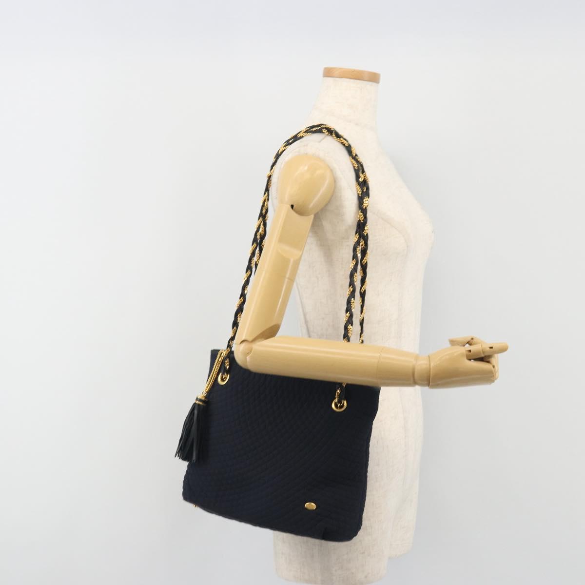 BALLY Chain Shoulder Bag Nylon Navy Gold Tone Auth 192792