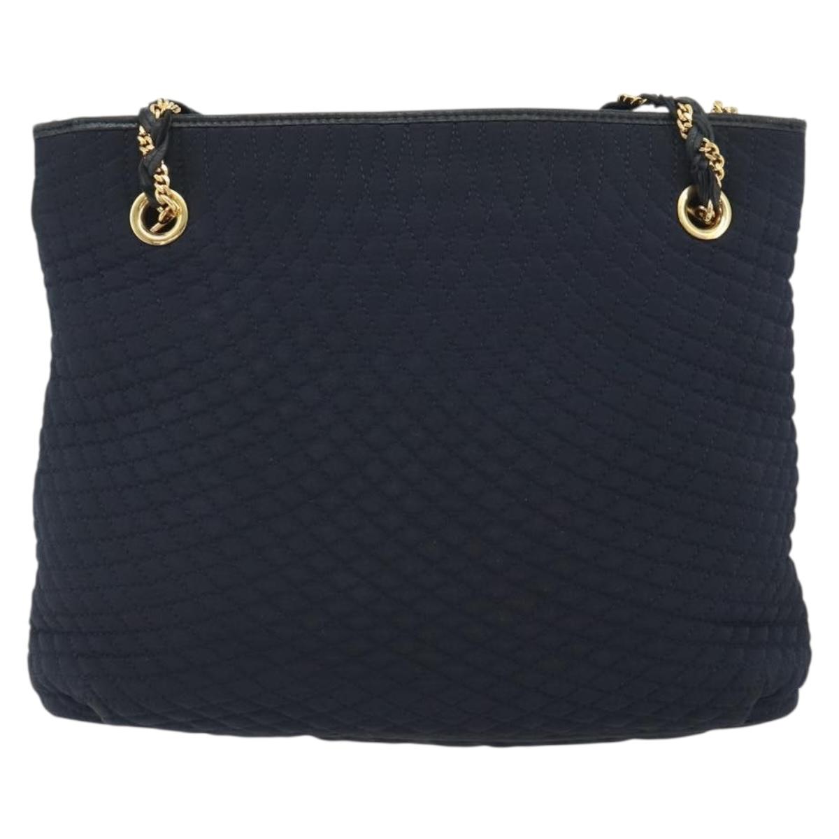 BALLY Chain Shoulder Bag Nylon Navy Gold Tone Auth 192792