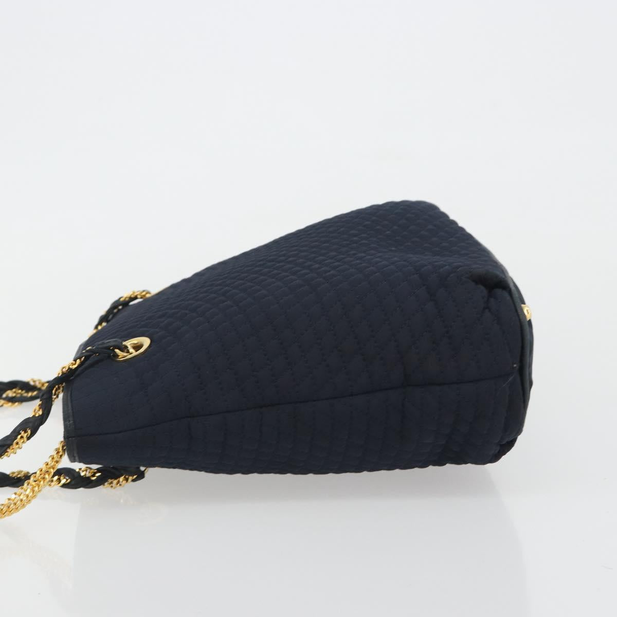 BALLY Chain Shoulder Bag Nylon Navy Gold Tone Auth 192792