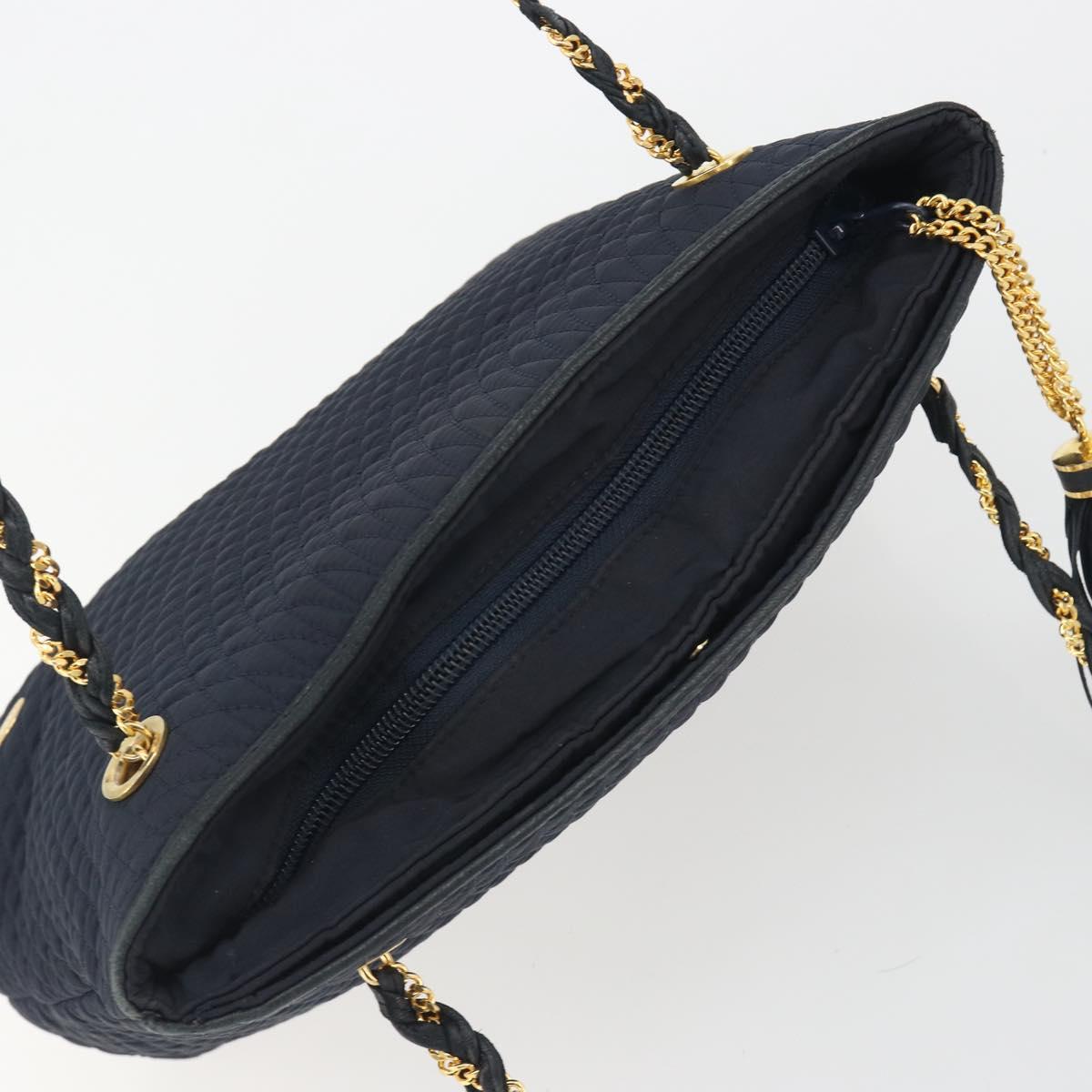 BALLY Chain Shoulder Bag Nylon Navy Gold Tone Auth 192792