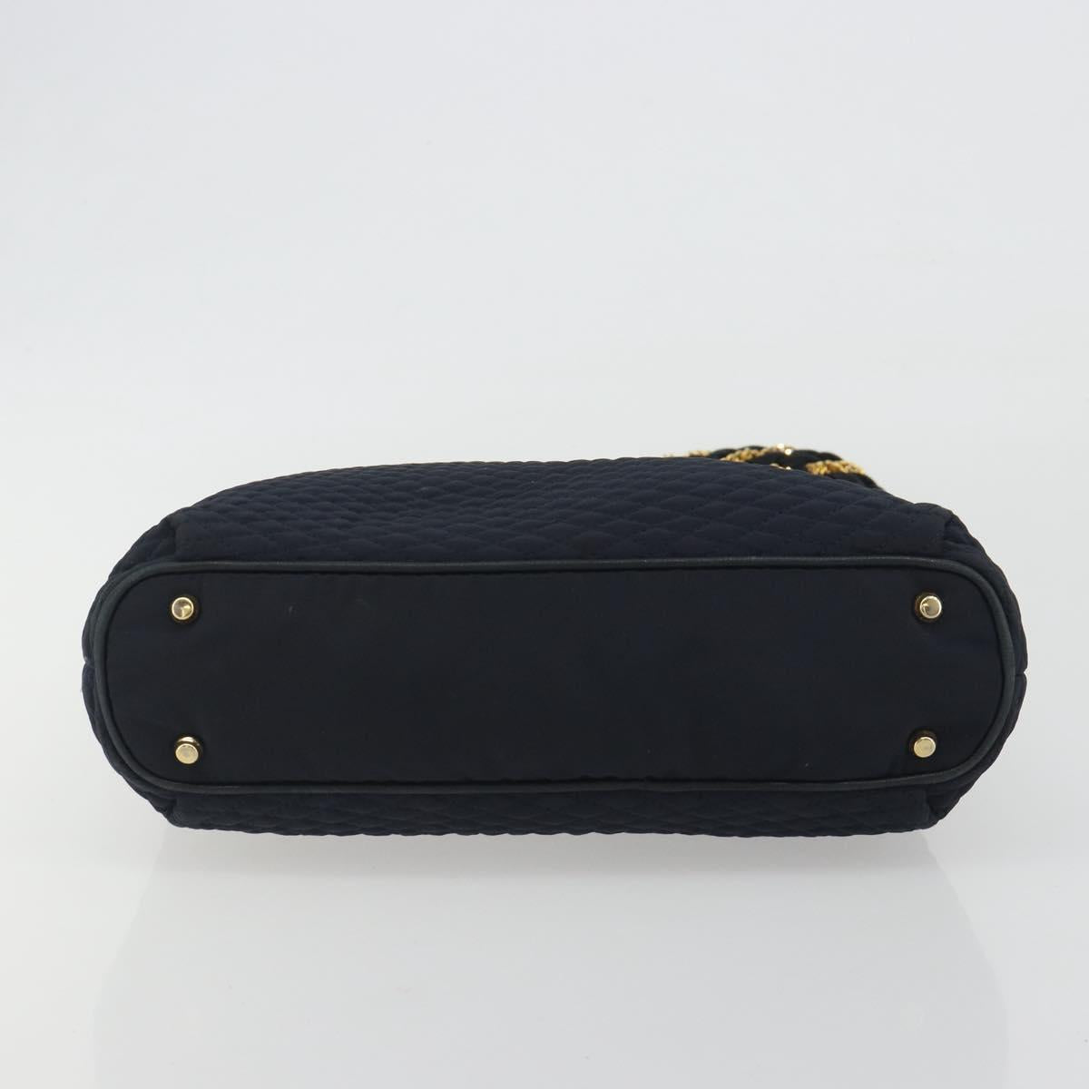 BALLY Chain Shoulder Bag Nylon Navy Gold Tone Auth 192792