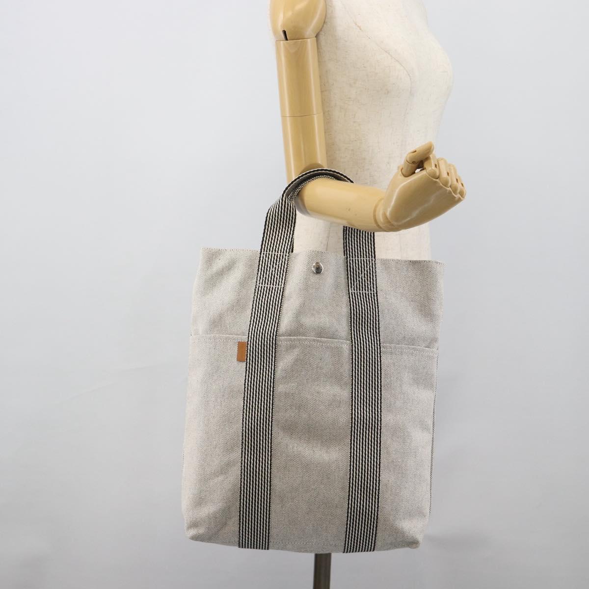 HERMES New Fourre Tout Cabas Hand Bag Canvas Gray Silver Auth 192794A