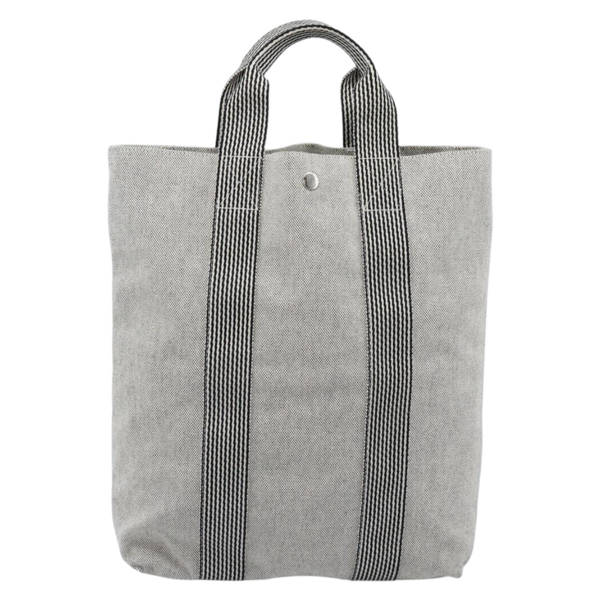 HERMES New Fourre Tout Cabas Hand Bag Canvas Gray Silver Auth 192794A