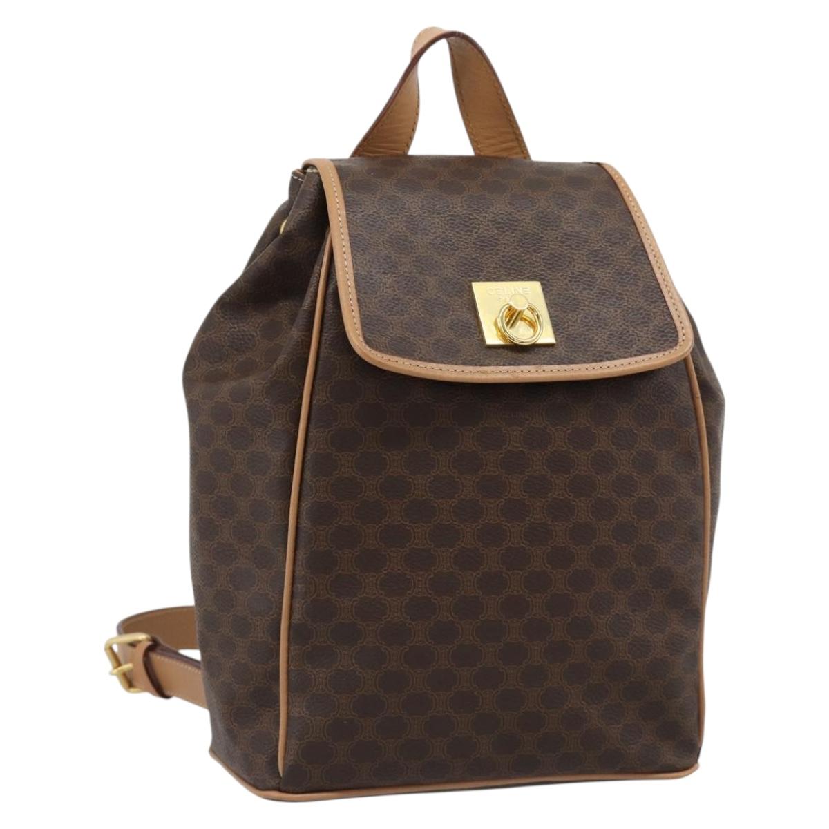 CELINE Macadam Backpack PVC Leather Brown Gold Tone Auth 192796A