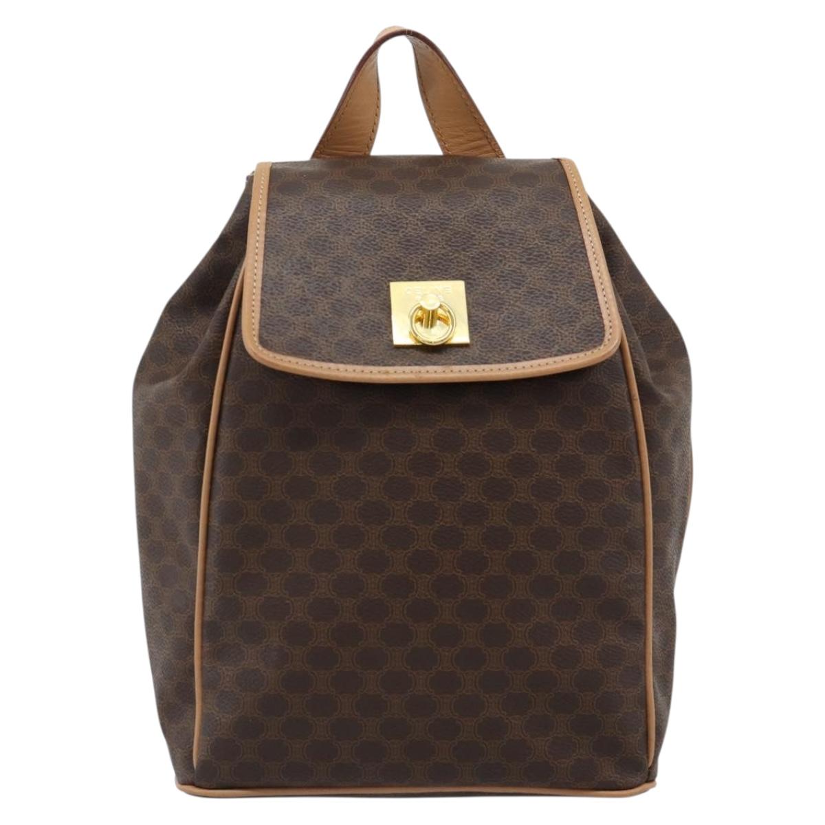 CELINE Macadam Backpack PVC Leather Brown Gold Tone Auth 192796A