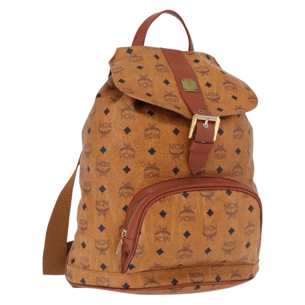 MCM Vicetos Backpack PVC Leather Brown Gold Tone Auth 192800A