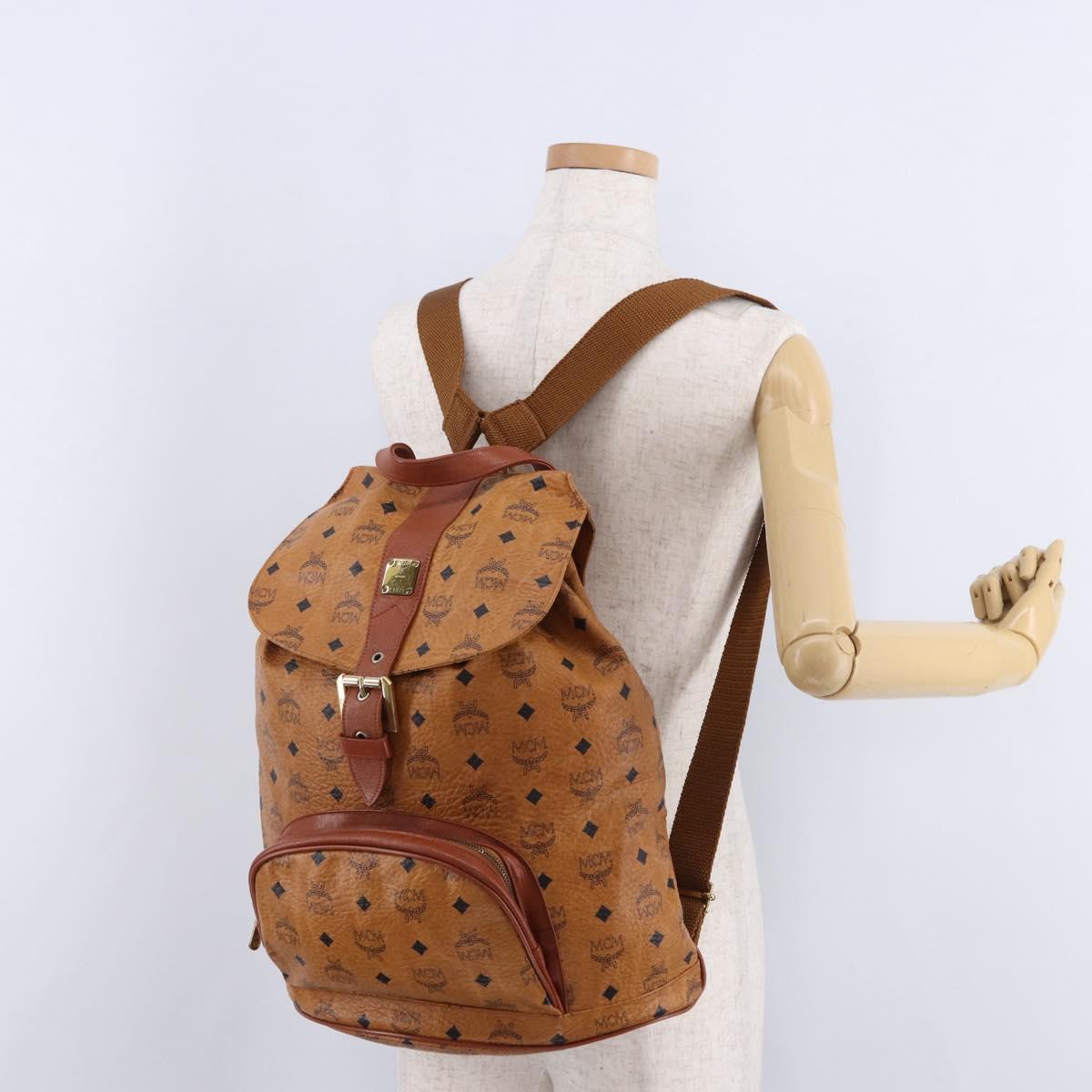 MCM Vicetos Backpack PVC Leather Brown Gold Tone Auth 192800A