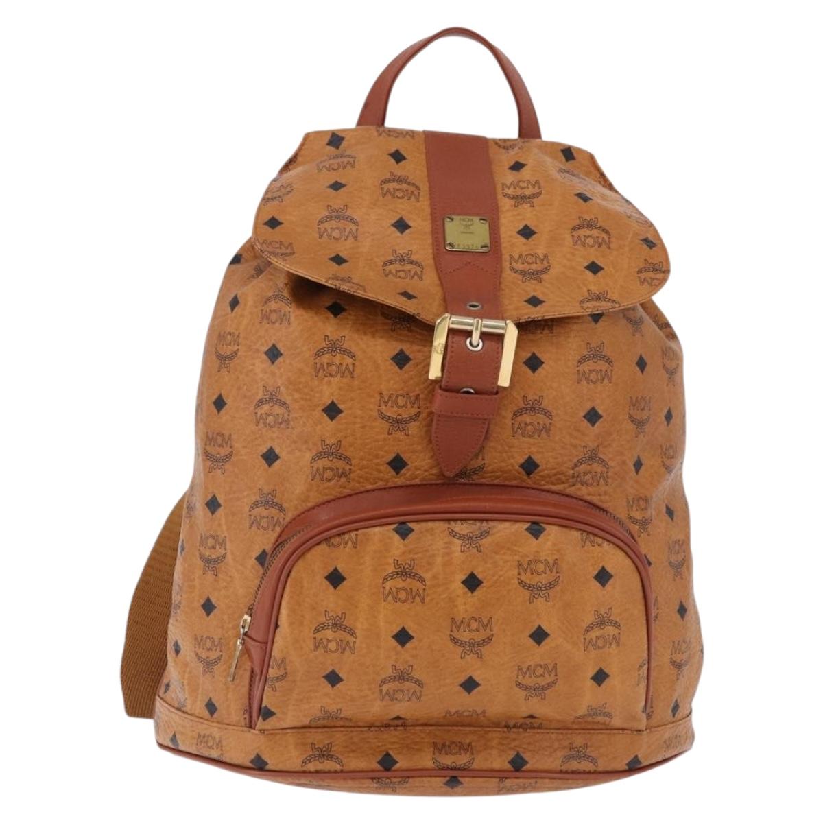 MCM Vicetos Backpack PVC Leather Brown Gold Tone Auth 192800A