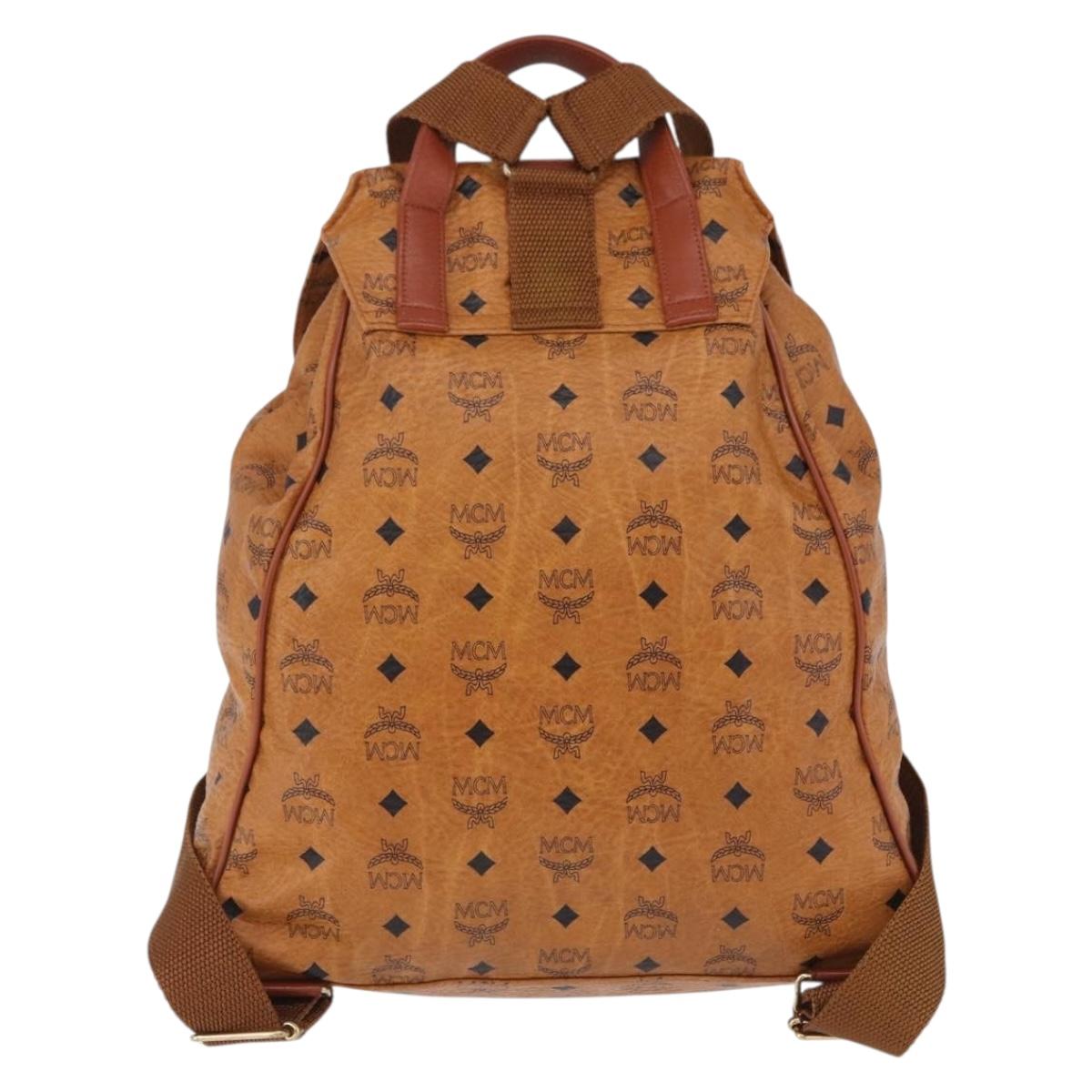 MCM Vicetos Backpack PVC Leather Brown Gold Tone Auth 192800A